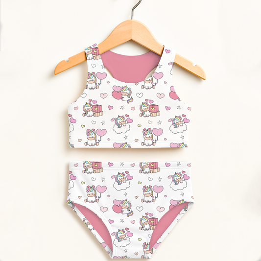 Girls Unicorn Birthday Two Piece Swimsuit – Double Layered UPF 50+ High Waisted Comfort
