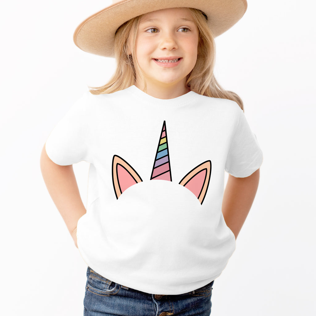 Girls Caticorn Rainbow Horn T-Shirt - Soft Lightweight Cotton Tee