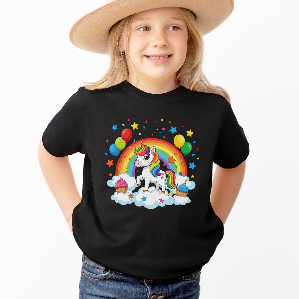 Girls Party Unicorn Rainbow T-Shirt - Soft Lightweight Cotton Tee