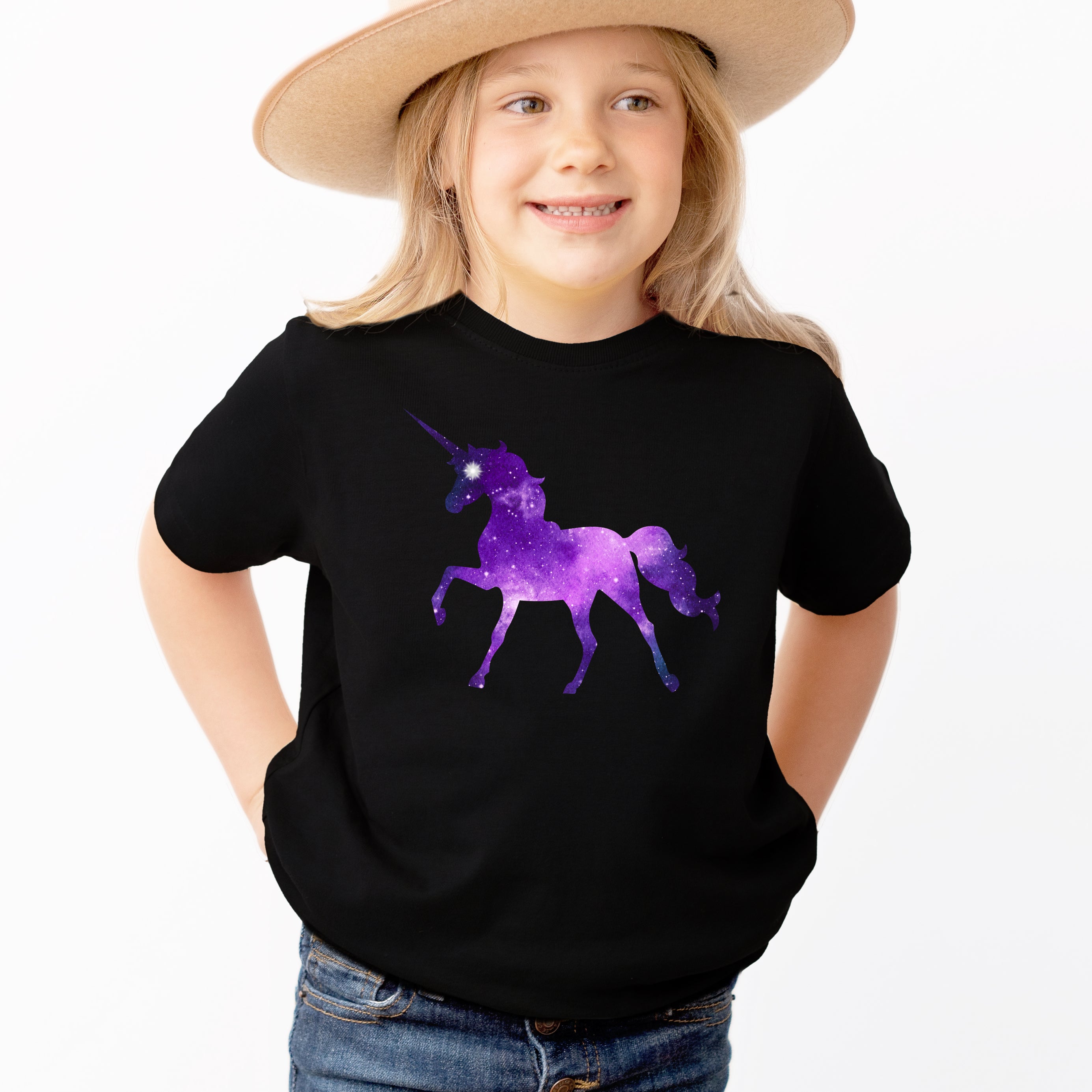 Kids Purple Galaxy Unicorn T-Shirt - Soft Lightweight Cotton Tee