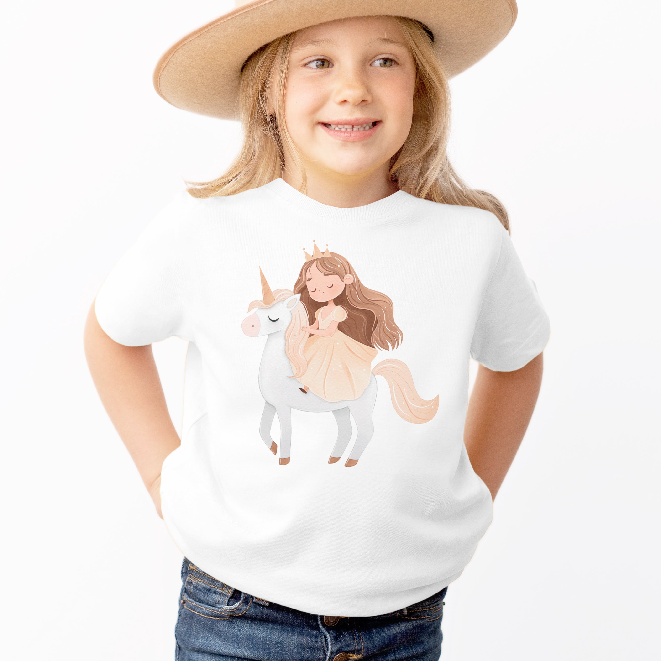 Girls Princess Unicorn T-Shirt - Soft Lightweight Cotton Tee