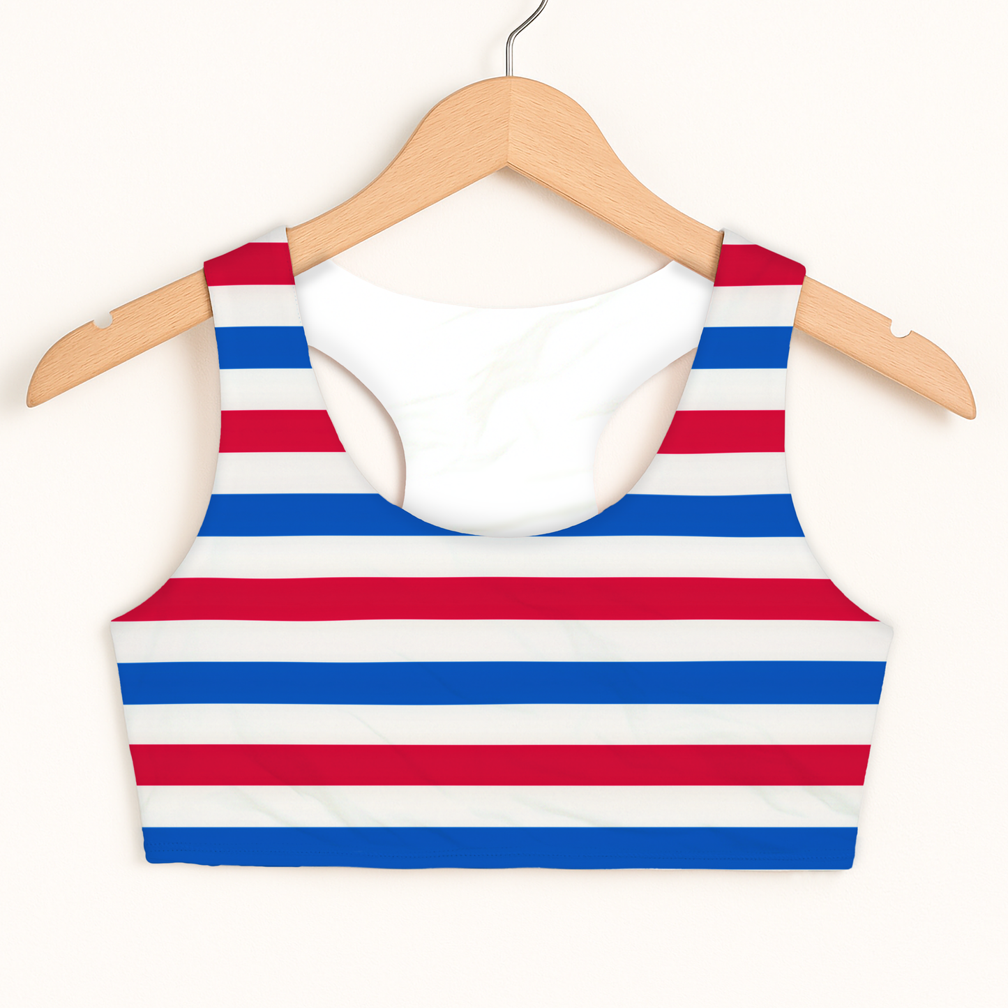 Girls Red, White & Blue Striped Sports Bra — Quick Drying, Double Layered Comfort