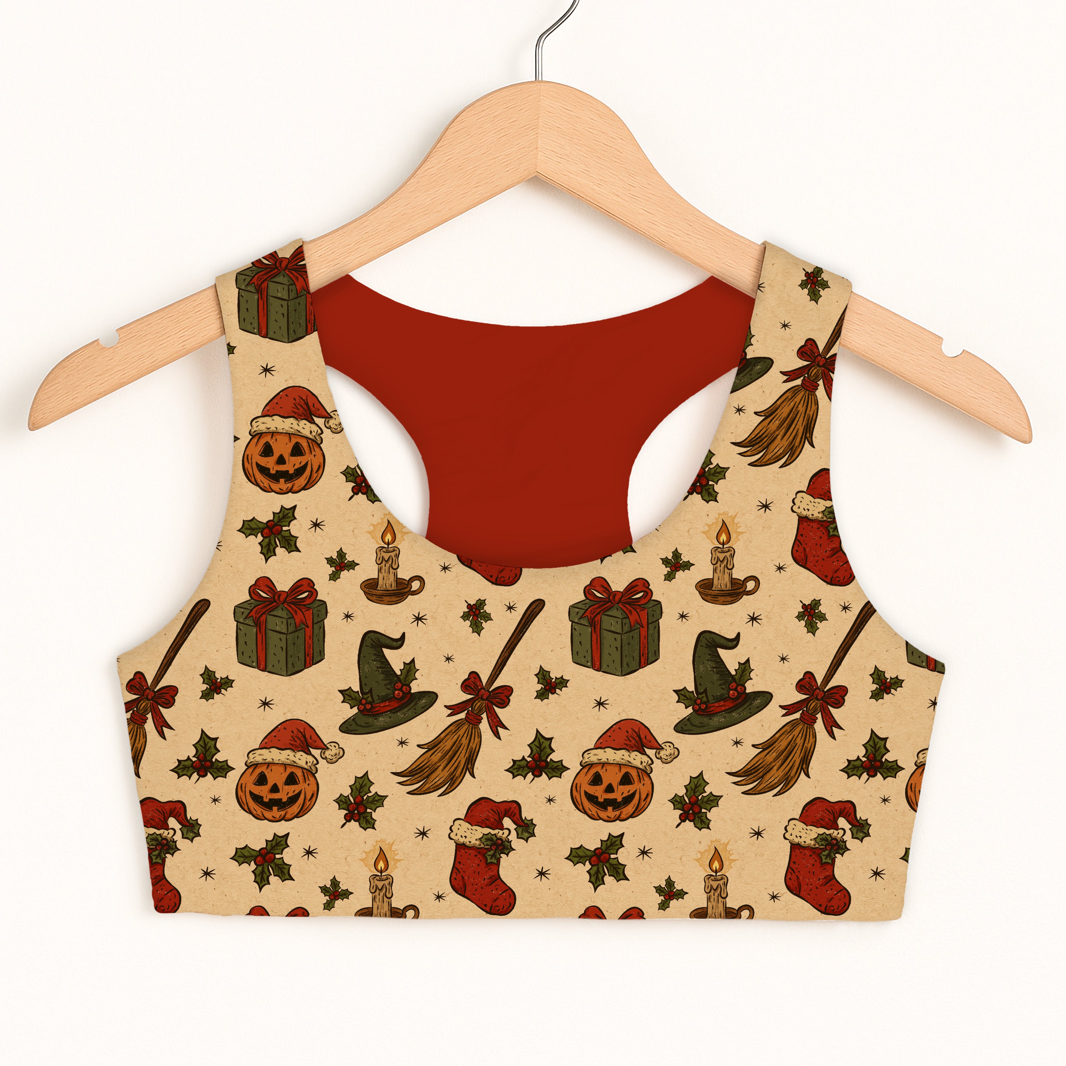 Girls Vintage Halloween Christmas Sports Bra - Quick Drying, Double Layered Comfort