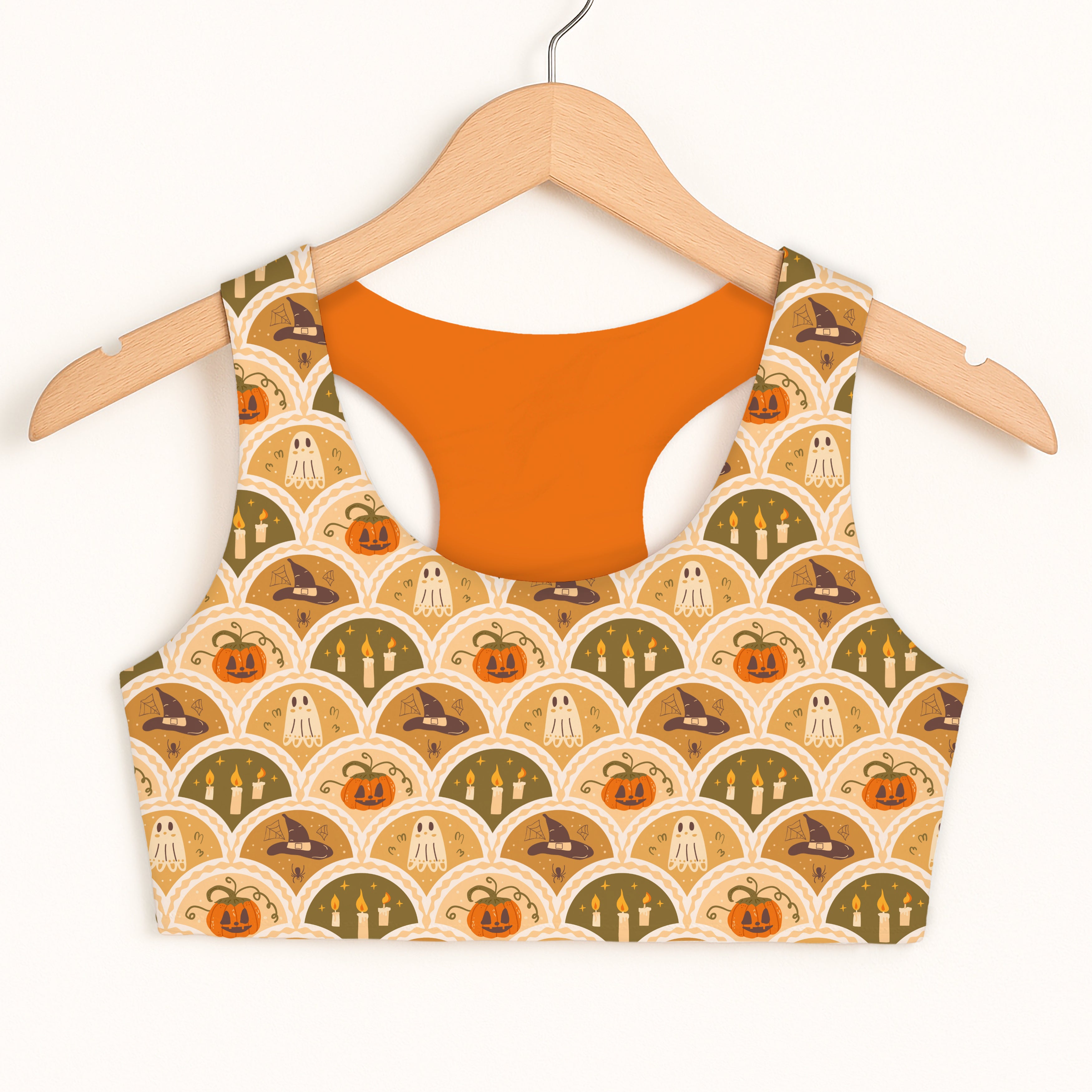 Girls Vintage Halloween Sports Bra - Quick Drying, Double Layered Comfort