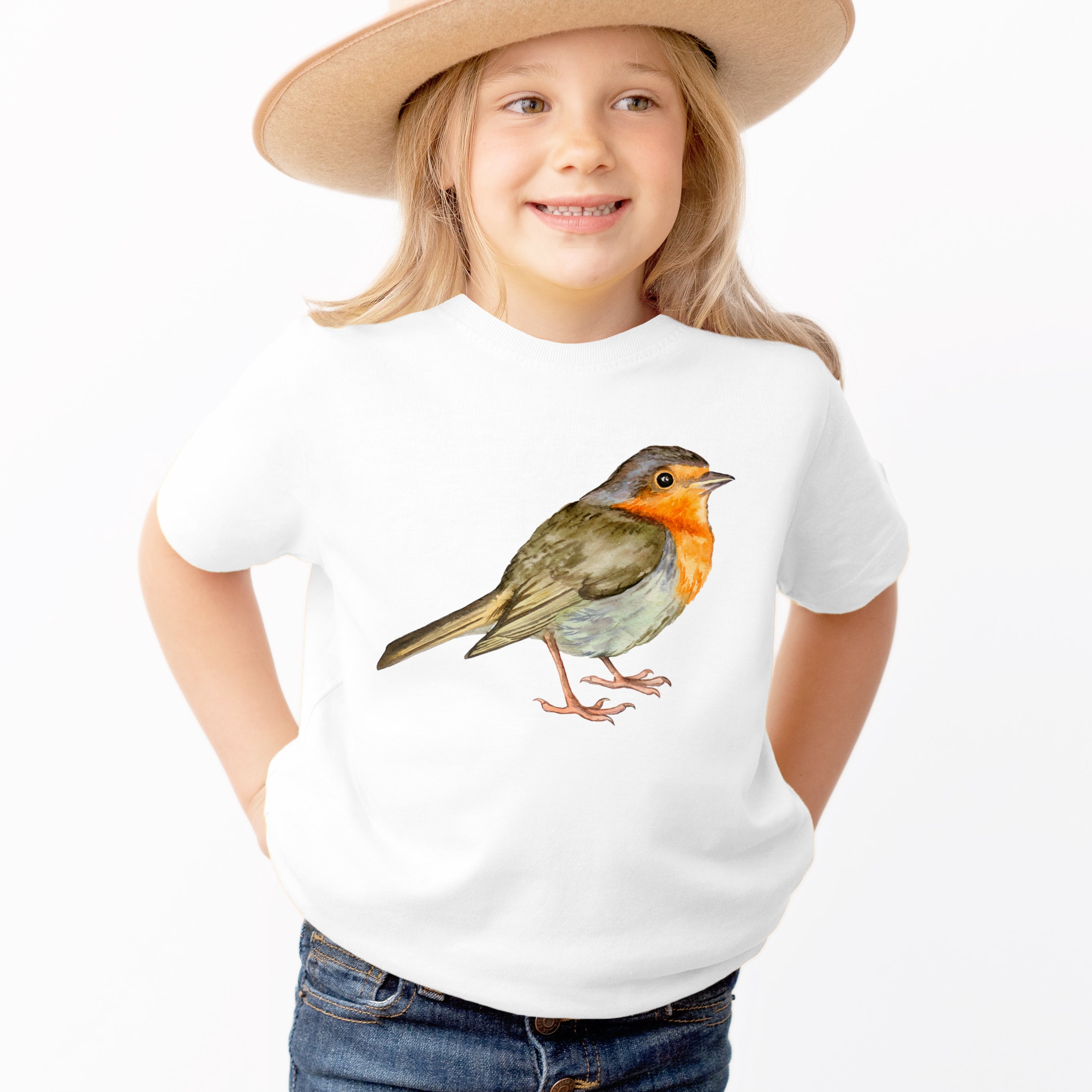Kids Watercolor Robin T-Shirt - Soft Lightweight Cotton Tee