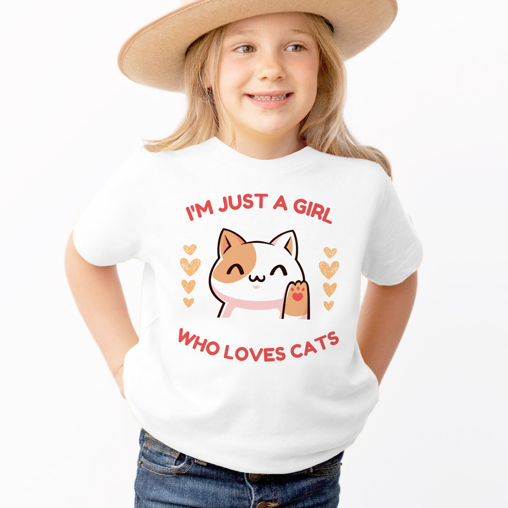 Girls 'I'm Just a Girl Who Loves Cats' Cat T-Shirt - Soft Lightweight Cotton Tee