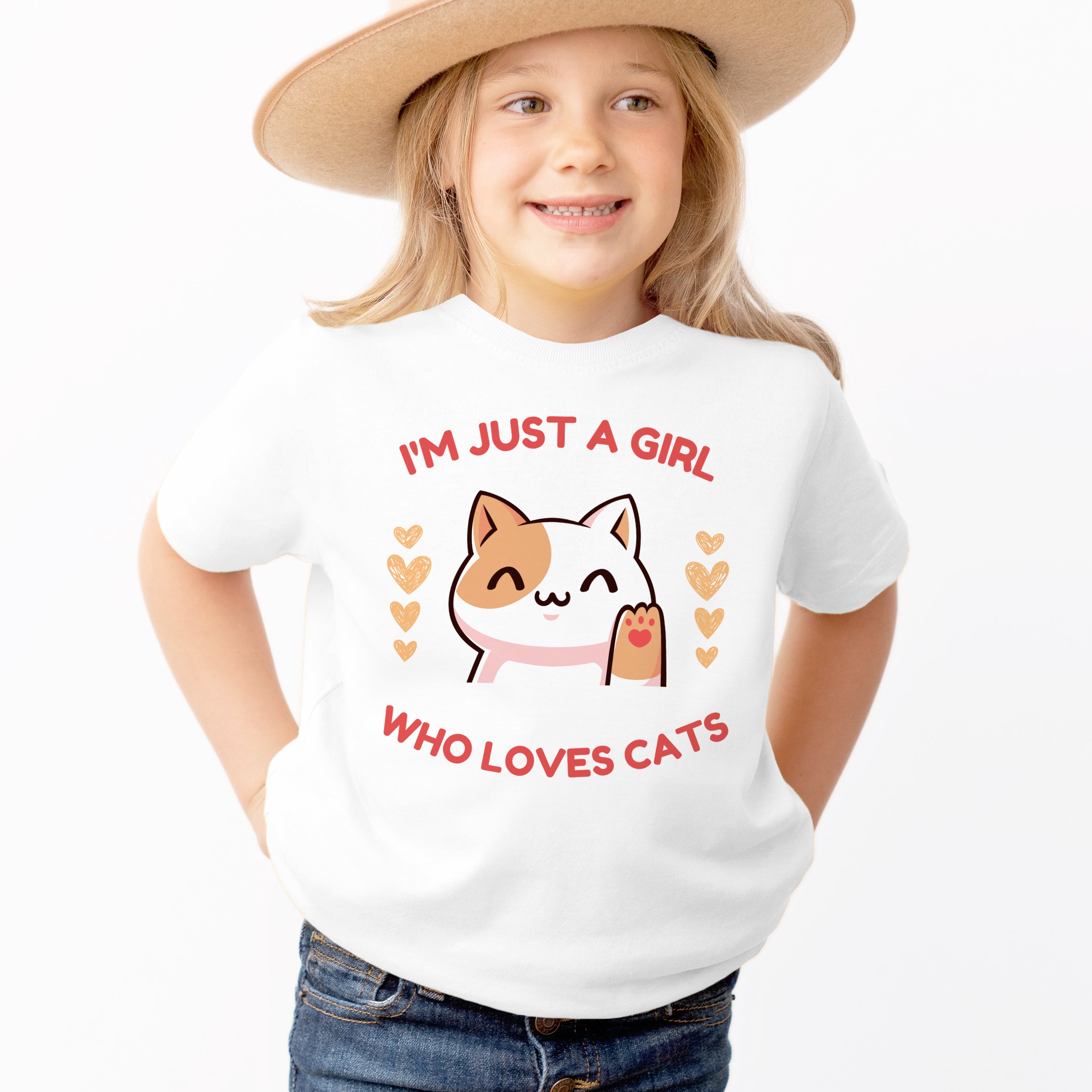 Girls 'I'm Just a Girl Who Loves Cats' Cat T-Shirt - Soft Lightweight Cotton Tee