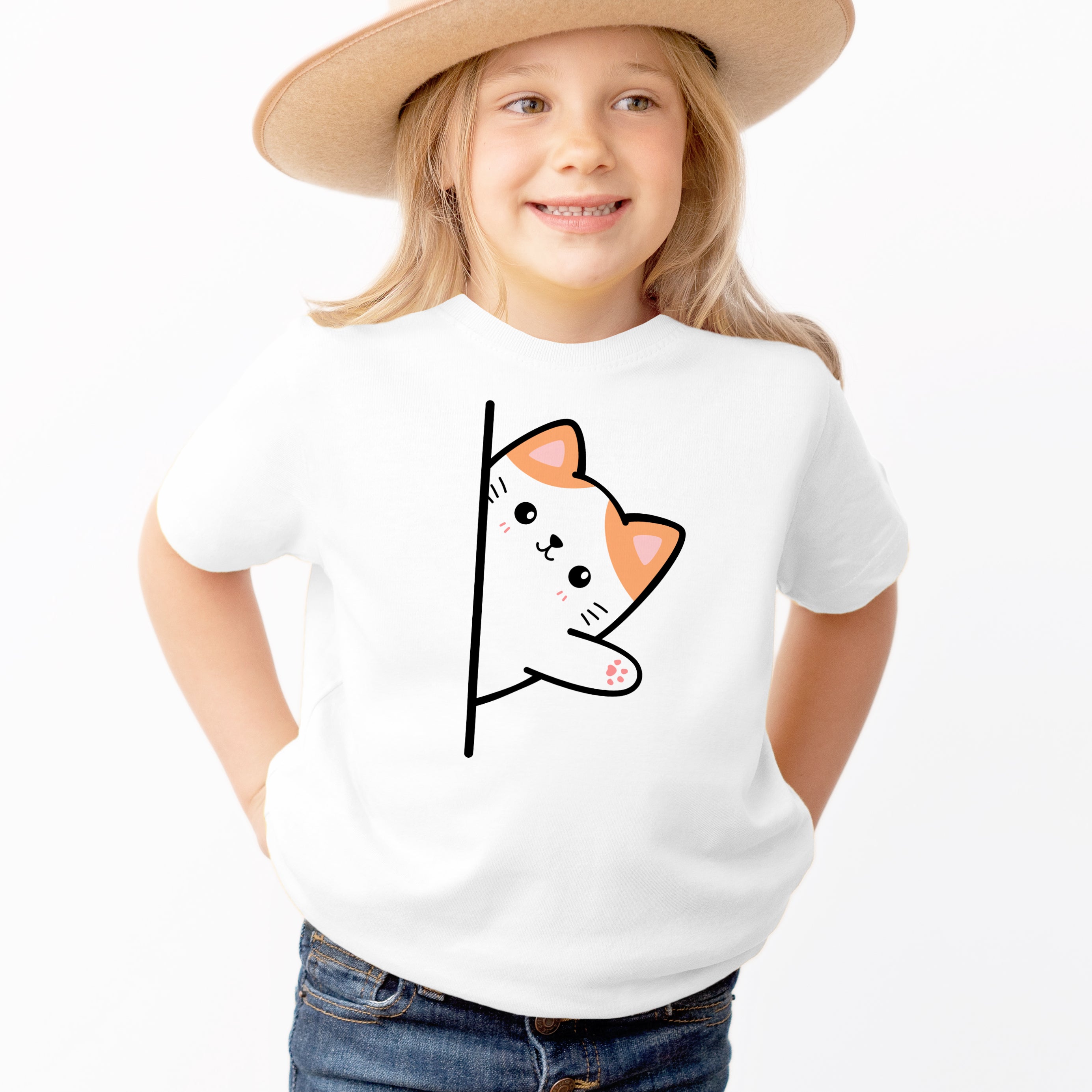 Kids Peekaboo Cat T-Shirt - Soft Lightweight Cotton Tee