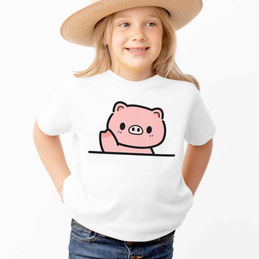 Kids Waving Pig T-Shirt - Soft Lightweight Cotton Tee