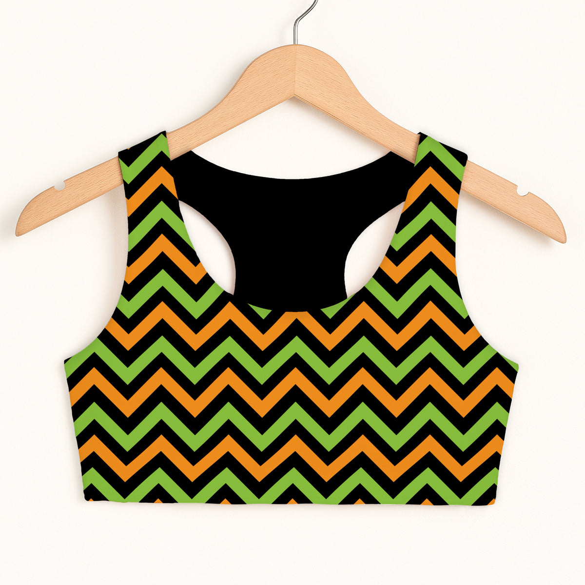 Girls Green & Orange Chevron Sports Bra - Quick Drying, Double Layered Comfort