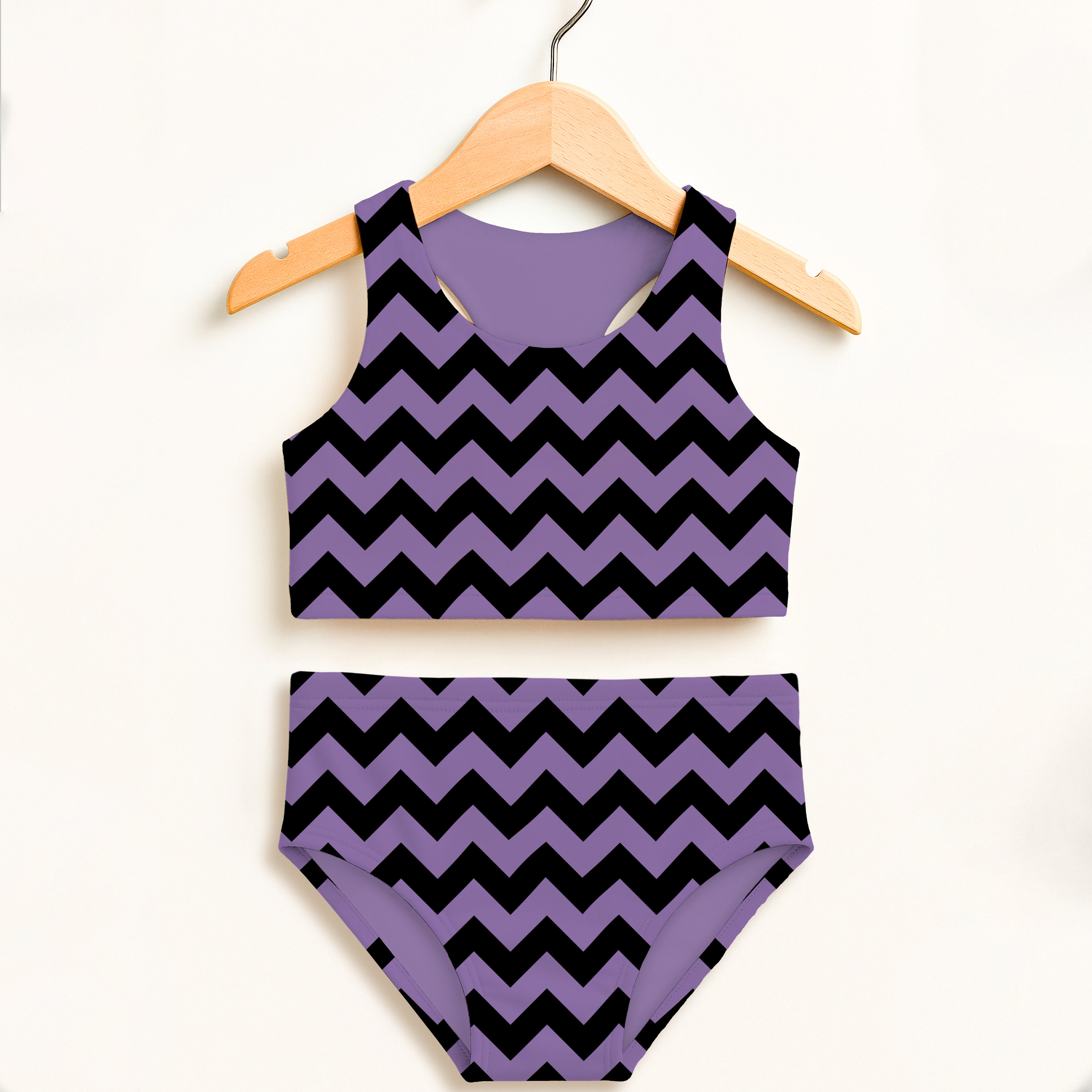 Girls Purple Chevron Halloween Two Piece Swimsuit – Double Layered UPF 50+ High Waisted Comfort