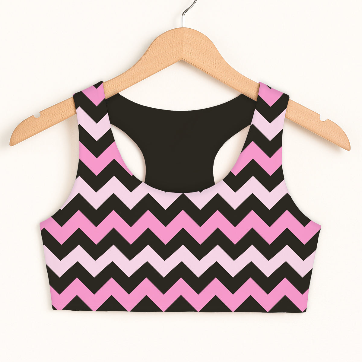 Girls Pink Chevron Sports Bra - Quick Drying, Double Layered Comfort