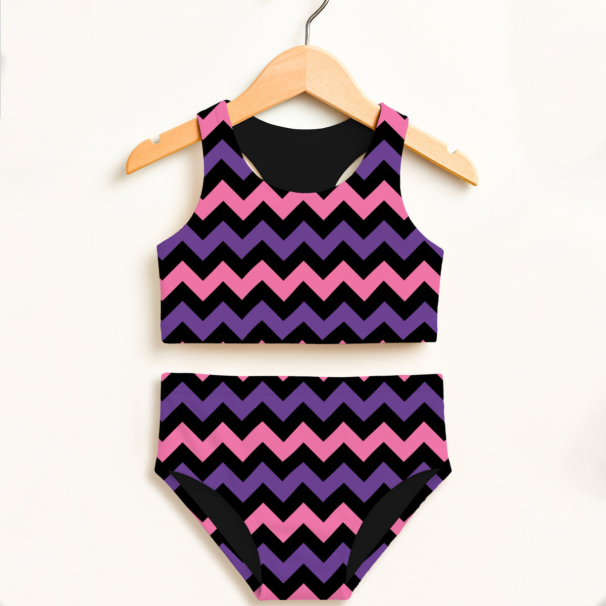 Girls Pink & Orange Chevron Halloween Two Piece Swimsuit – Double Layered UPF 50+ High Waisted Comfort