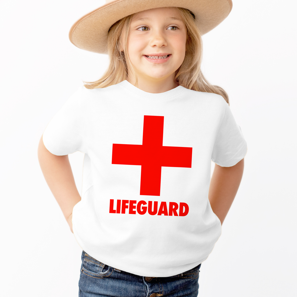 Kids White Lifeguard T-Shirt - Soft Lightweight Cotton Tee