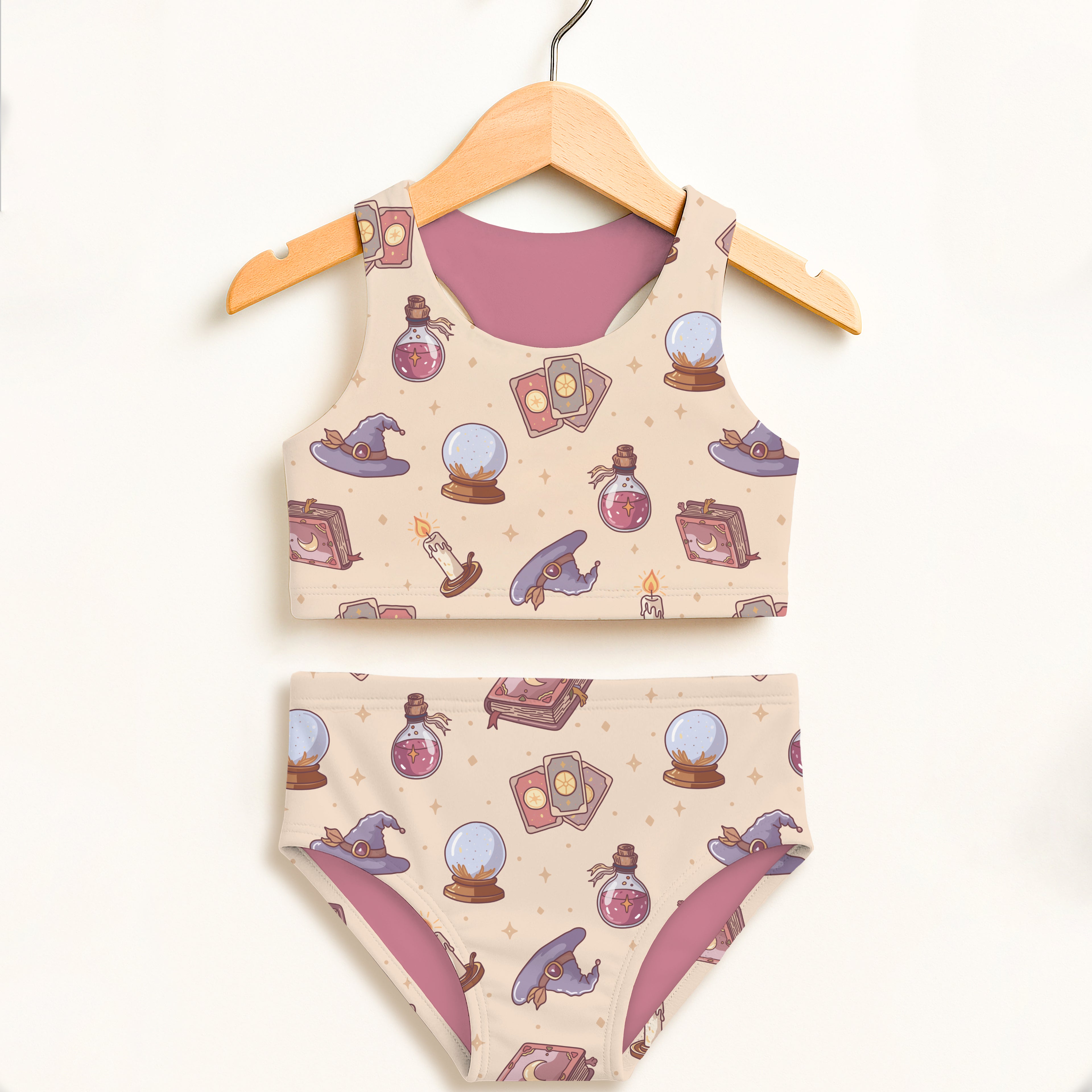 Girls Witch Magic Halloween Two Piece Swimsuit – Double Layered UPF 50+ High Waisted Comfort