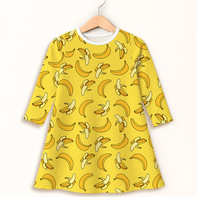 Girls Yellow Banana Long Sleeve Dress