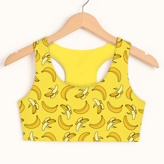 Girls Yellow Banana Sports Bra — Quick Drying, Double Layered Comfort