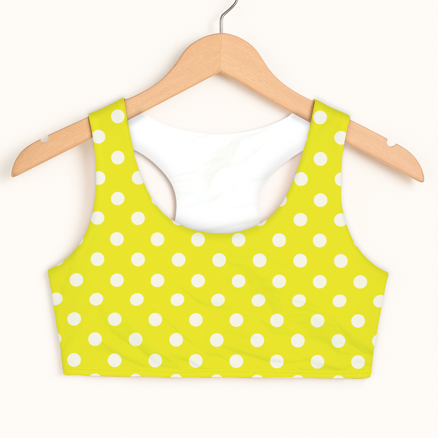 Girls Yellow Polka Dots Sports Bra — Quick Drying, Double Layered Comfort