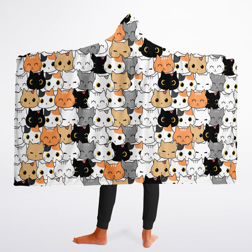 Girls cat hooded wearable blanket with colorful cartoon cat pattern made of cozy soft fabric for warmth and comfort