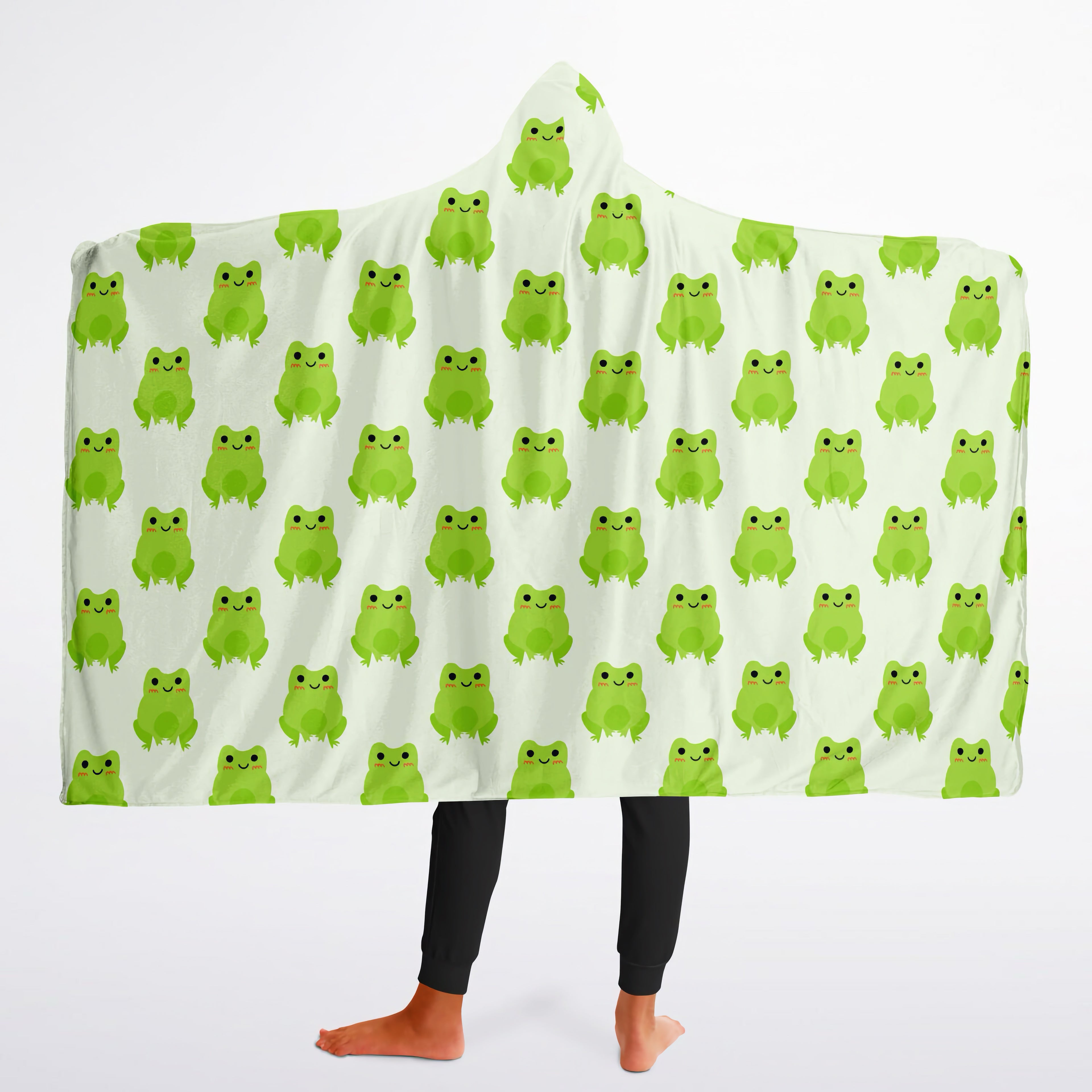 Kids Green Frog Hooded Wearable Blanket