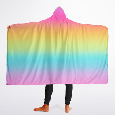 Girls bright rainbow hooded wearable blanket with soft smooth fabric and gentle pink to purple color gradient