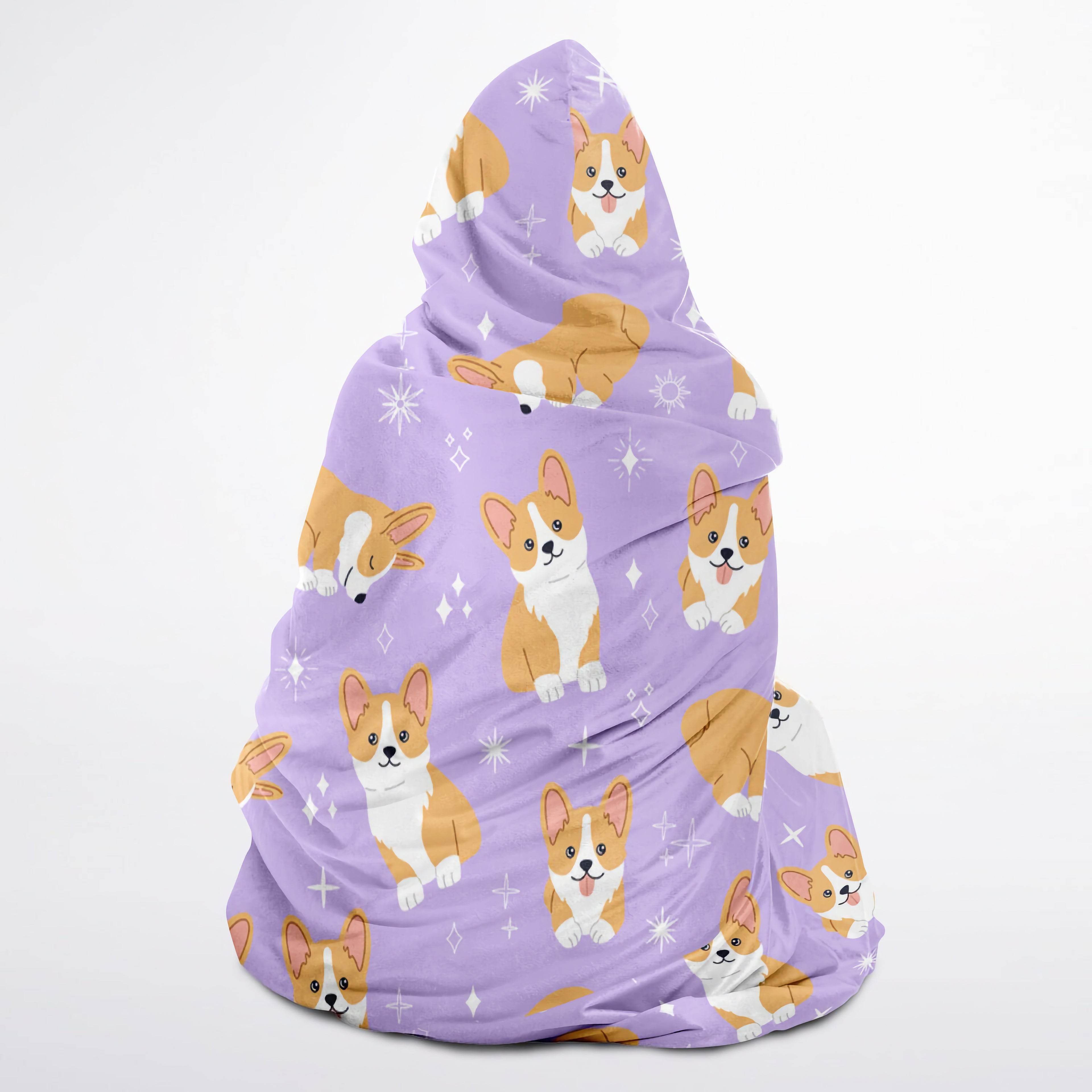 Girls Purple Corgi Dog Hooded Wearable Blanket