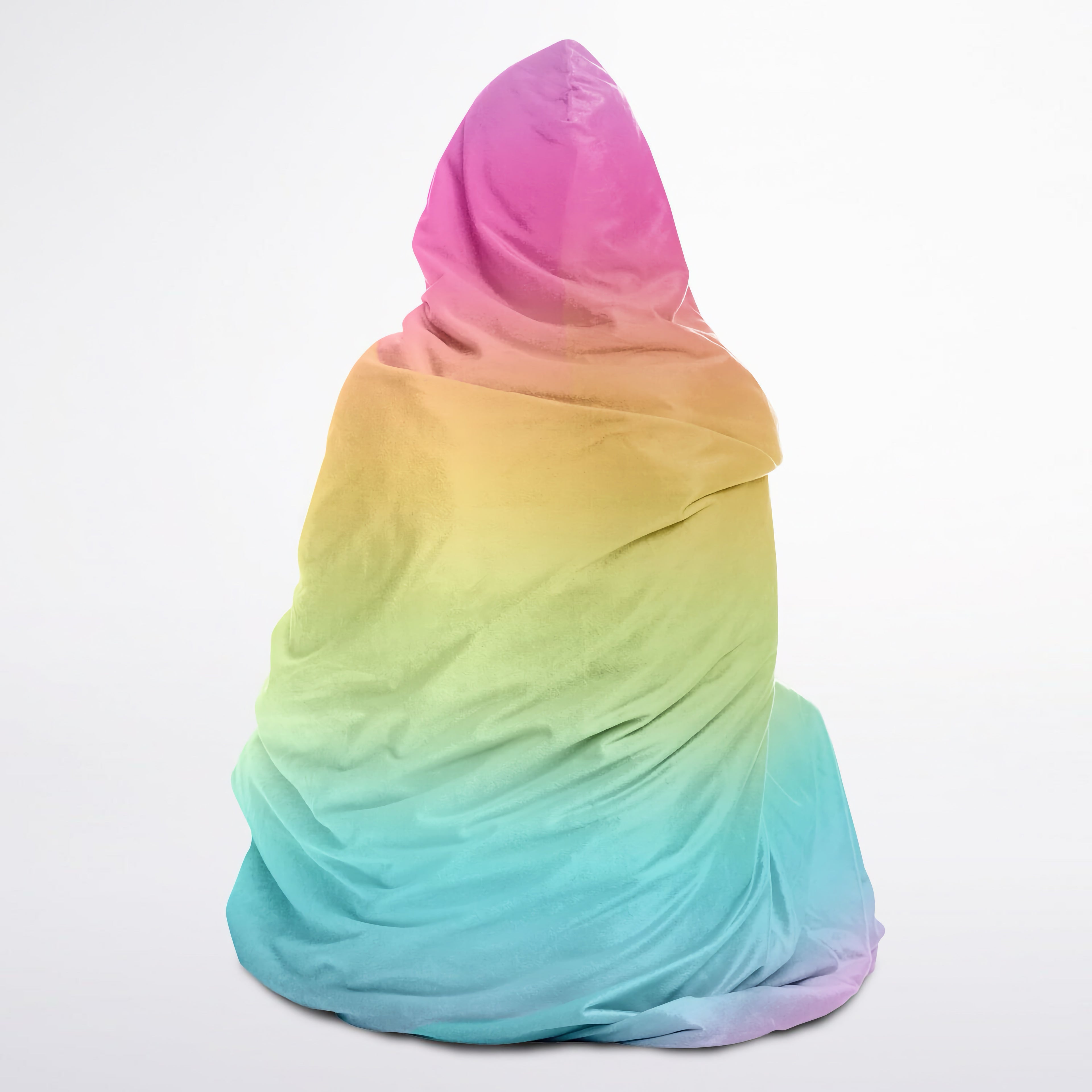 Girls bright rainbow hooded wearable blanket with soft smooth flowing gradient from pink to blue